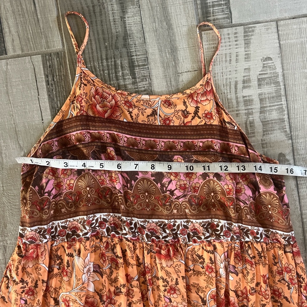 Emery Rose Maxi Dress Womens M Orange Boho Floral Sleeveless Tank Hippy Sundress - Picture 4 of 8